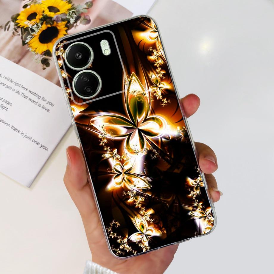 For Xiaomi Poco C65 Case for PocoC65 Silicone Funda Para Capa Coque Soft Phone Cases Back Cover Marble Flower Pattern Shockproof