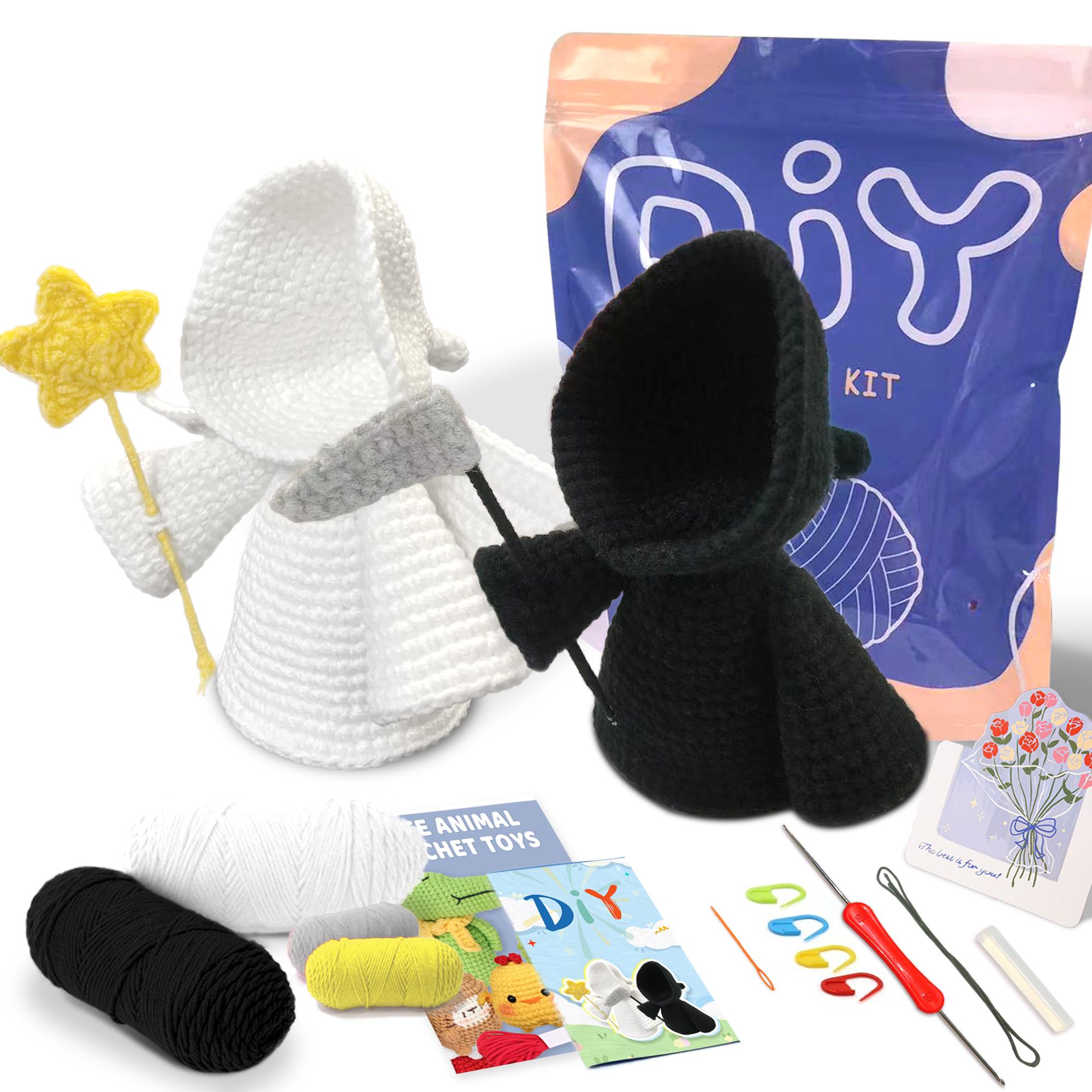 YAMAXIN Crochet Kit for Beginners-4 Pack Whale Chick Penguin Bee Crochet Animal Easy Learn to Starter Amigurumi Knitting Kit темные хаки