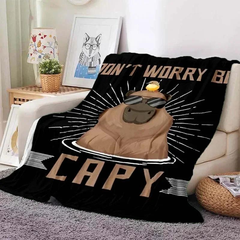 Kawaii The Capybara Club Home Cartoon Printed Blanket Picnic Blanket Warm Flannel Soft and Comfortable Home Travel Birthday Gift
