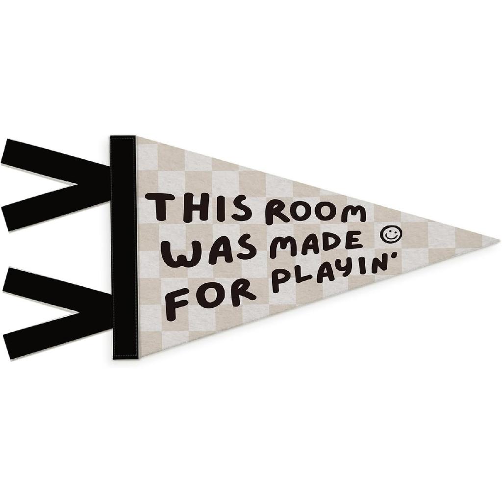 Boys Room Decor, Long Live Boyhood Wall Hanging Pennant Flag Banner, Preppy Neutral Checkerboard Wall Decorations for Nursery Toddler Boys Bedroom