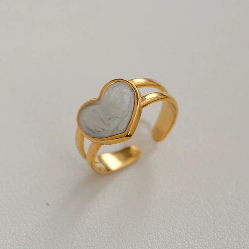 Stainless Steel French White Enamel Rings for Women Drip Glaze Romantic Elegent Girl Ring Daily Wear Sweet Y2K Jewelry No Fading