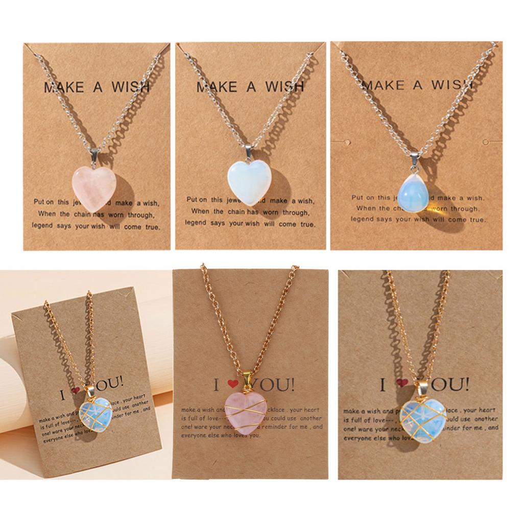 Heart Diamond Necklace For Women Girls With Natural Stone Jewelry Dainty Gift Wrapped Heart Pendant Pink Necklace Decor