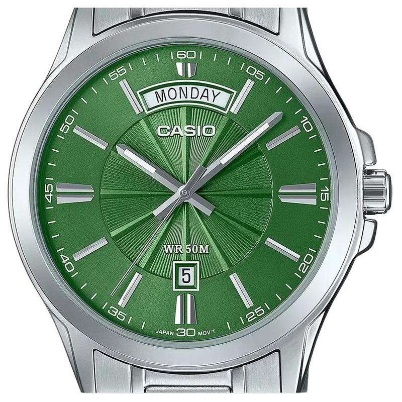 

CASIO G-SHOCK series 50 meters waterproof, versatile and fashionable for daily use, Quartz, Steel Strap, , men s watch, green dial MTP-1381D-3AV зелёный