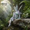 Flower Fairy Garden Statues Ornaments, Resin Miniature Figurines with Butterfly Wings for Pastoral Style Sculptures Indoor Outdoor Decor, Waterproof