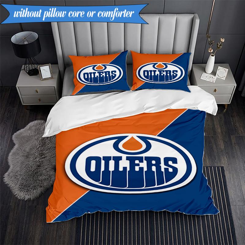 3PCS Edmonton Oilers Emblem Bedding Set,Including 1pc Duvet Cover And 2pcs Pillowcases Perfect for Bedroom, Dormitory, Fan Christmas Gift
