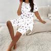 Women Plus Size Round Neck Short Sleeve Longline Top Printed Pumpkin Bat Bow White Two Piece Pajama Set
