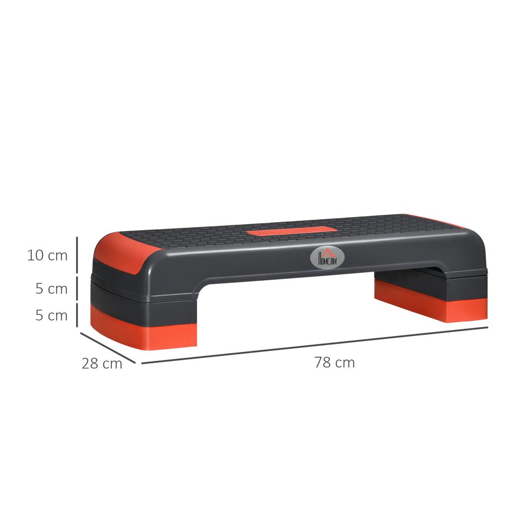 Adjustable Aerobics Stepper, 3-Stage, 10, 15, and 20cm Heights, Made of Plastic. Black and Red