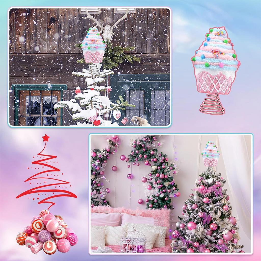 Pastel Cupcake Christmas Tree Topper Pink Cupcake Tree Topper Pastel Decor for Indoor Outdoor Xmas Tree Party
