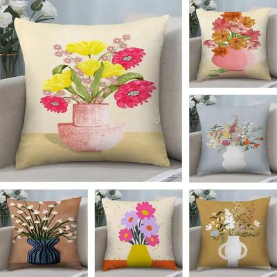 Kunst Blume Vase Kissenbezug Kurzplüsch Beidseitiger Druck Quadratische Wurfkissenbezüge Sofa Heim Kissen Deko