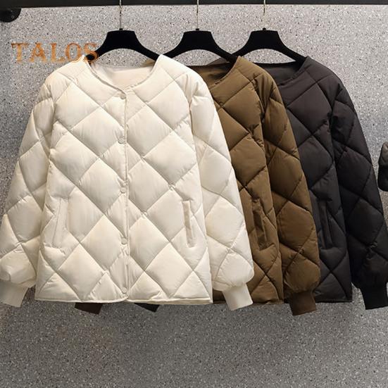 Damen Winter Daunenmantel Rautenstruktur Nähte Dick gepolsterte Taschen Lange Ärmel Einfarbig Einreihige Damenjacke mit elastischen Bündchen