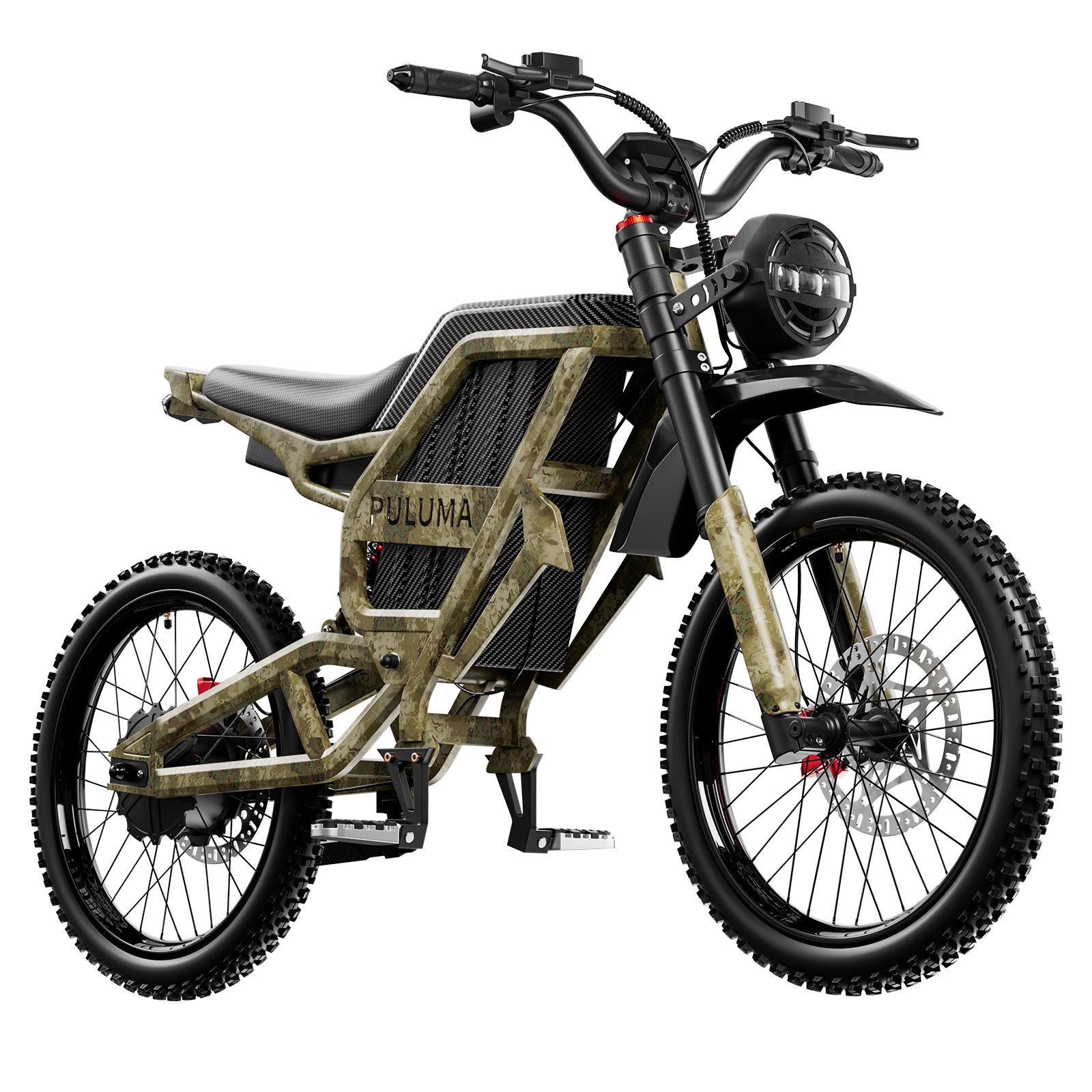PULUMA PM001 Elektro-Motorrad für Offroad, 60V 30Ah Akku, Vollfederung grün
