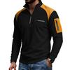 Men Waffle Knit Sweatshirt Quarter Zip Stand Collar Pullover Color Block Long Sleeve Tops Casual Streetwear Hoodie