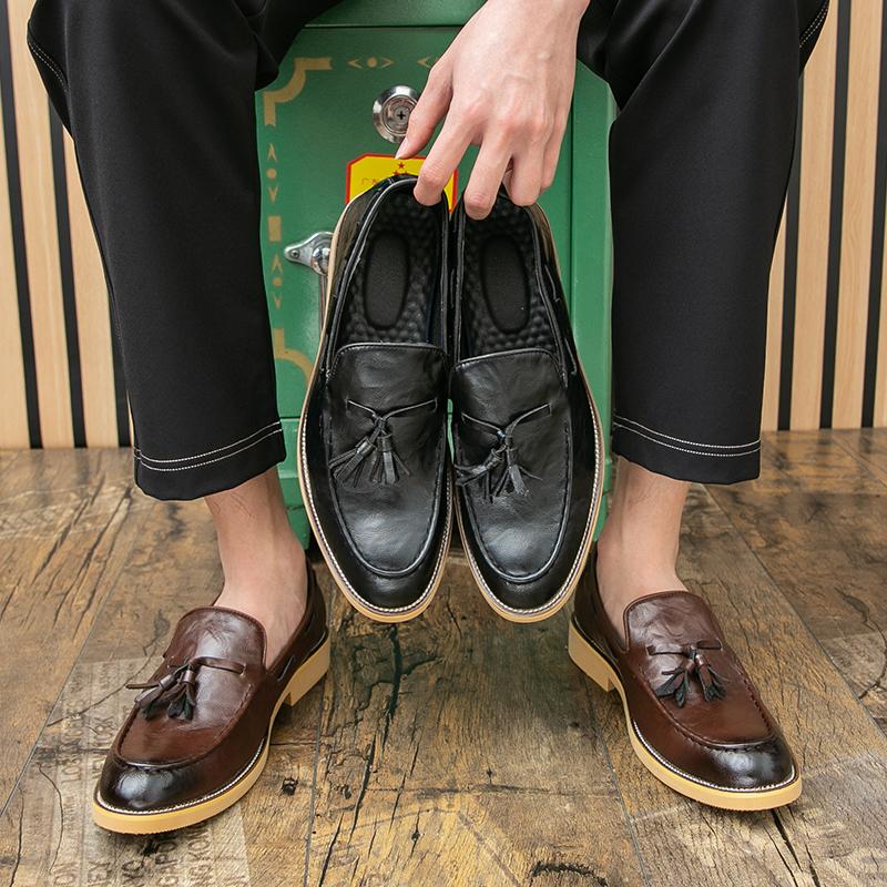 Men's Leather Shoes Slip On Office Formal Shoes Wedding Party Men's Tassel Dress Shoes Breathable Driving Oxfords Footwear