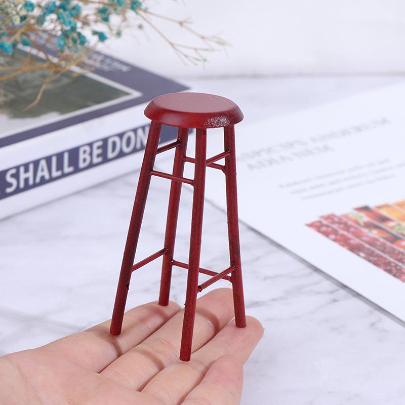 1:12 Dollhouse Miniature Wood High Footed Stool Bar Stool Model Accessories