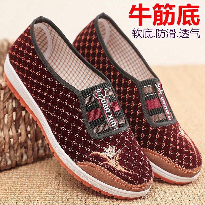Old ******* Women's Cloth Shoes ****** and Autumn New Embroidered Medium and Old Flat Shoes Non-slip S**t Sole Light and Comfortable Grandma Shoes
