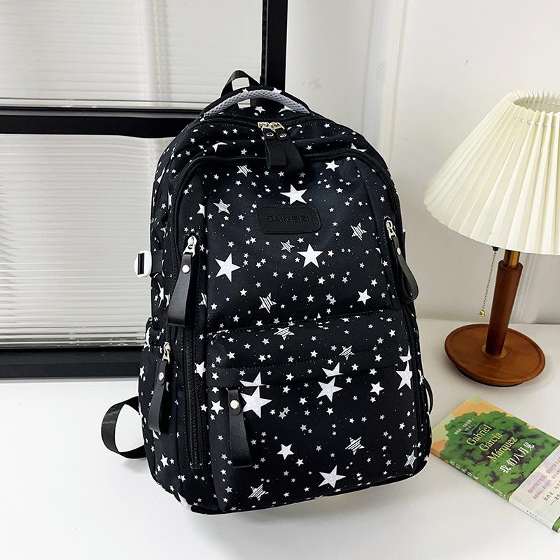 Schoolbag Star Printed Backpack Women's Youth Korean Edition Fashion Travel Backpack Large Capacity Junior High School Student School Bag