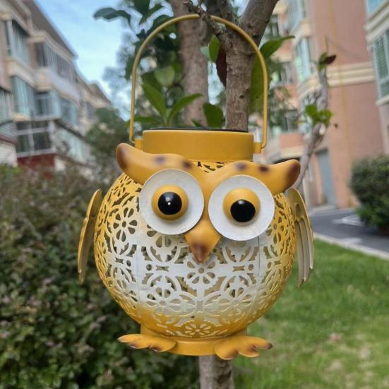 DYS Metal Owl Solar Light, Outdoor Lantern, Waterproof Powered Garden Hanging Floral Lantern for Patio Yard Porch