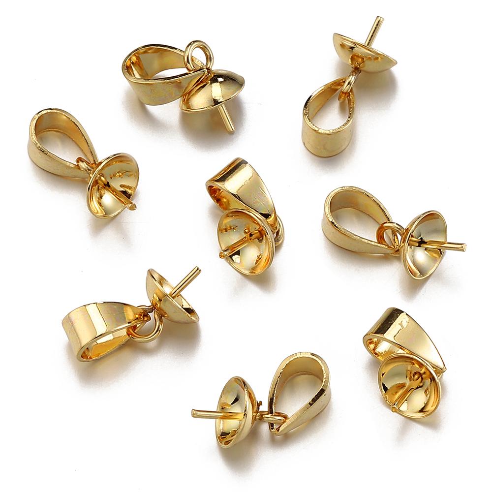 20pcs Stainless Steel Pearl Pendants Eye Pins Bail Top Drilled Beads End Caps Pendants Charms Connectors for Jewelry Making DIY