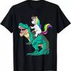 Unicorn Riding T Rex Dinosaur Boys Girls Rainbow Shirt S 3XL Vintage Washed Slightly Homme Desi