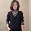 Leopard Print High Neck Slimming Mother's Top - Long Sleeve Patchwork Warm Base Layer