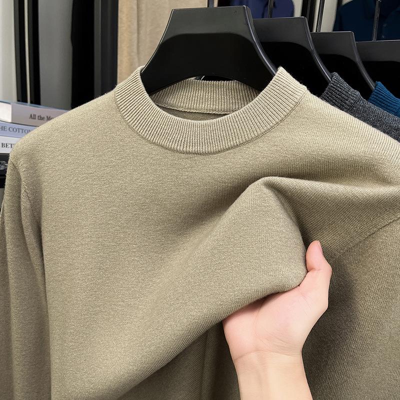 Men's Thickened Knit Sweater - Anti-Pilling Solid Color Half-High Collar Pullover for Autumn and Winter