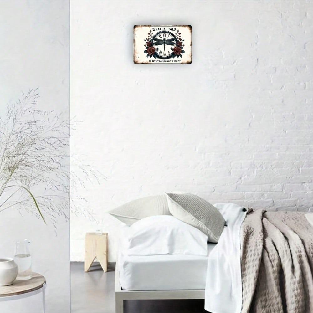 Vintage Rose Clock Metal Wall Poster 20x30cm Home Decor