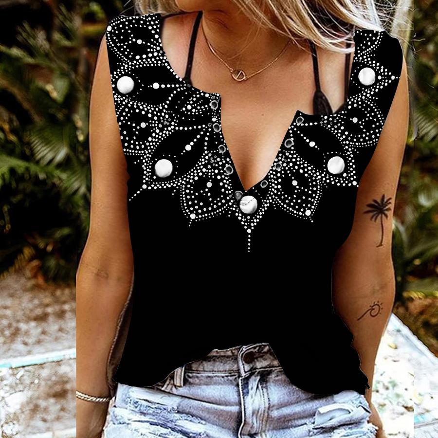 Damen-Tanktops, sexy V-Ausschnitt, ärmellos, Sommer-Tops, Weste, 3D-Flash-Bohrer-Druck, coole, leichte Tops