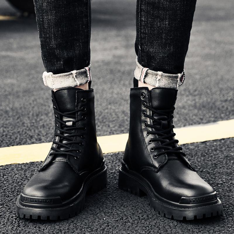 Fashion Genuine Leather Men'S Boots Autumn Winter Warm Snow Boots Men High Quality Motorcycle Boots Military Tactical Mens Shoes