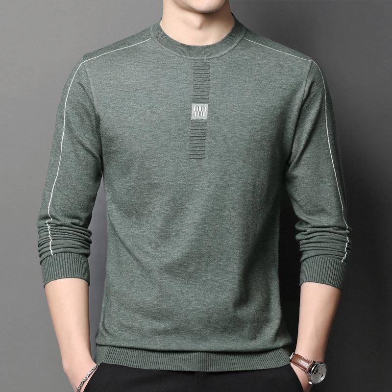 Long-sleeved Knitted T-shirt Men's Spring and Autumn New Bottoming Shirt Solid Color Sweater Thin Cardigan Men's Round Neck Top