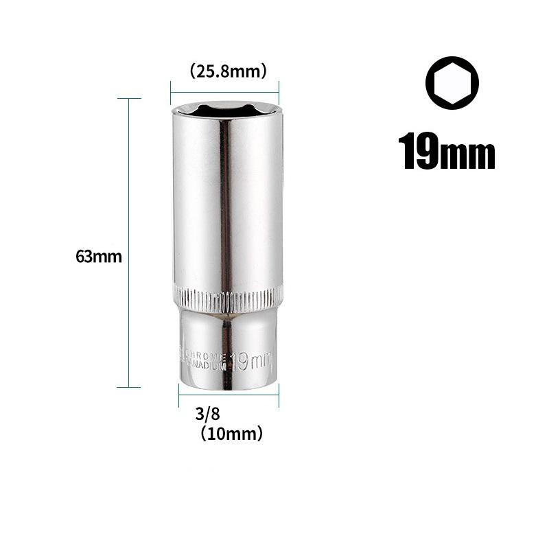 1PC 3/8in Deep Socket Adapter Hex Socket Wrench Heads Ratchet Tool 8-24mm 1/2Drive 6 Point Socket For Impact Deep Socket Adapter