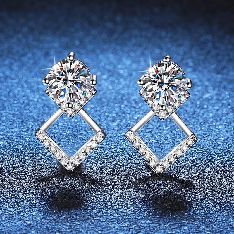 Geometric Moissanite Stud Earrings Women 1ct D Color Sterling Hypoallergenic Fashion Jewelry 925 Sterling Silver