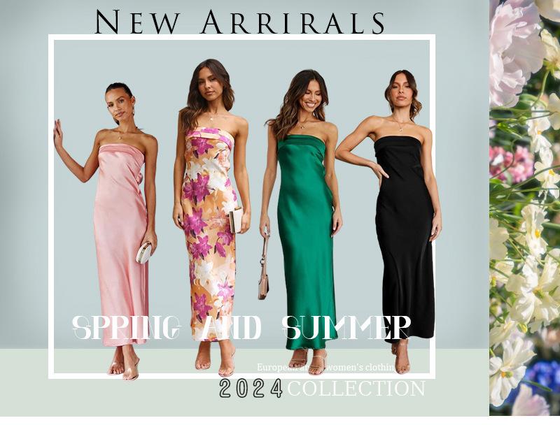 European & American 2025 Spring/Summer Satin Backless Tube Dress for Women.