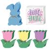 Easter Wooden  Ornament Carved Rabbit Colorful Tulip Flower Diy Craft Handmade Ornaments Kids Gift Happy Easter Party Decor