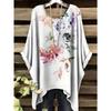Damen Sommer Böhmisches T-Shirt mit Blumendruck Vintage Helllila Y2k Grafik Rundhals Kleidung Elegant Frau Kurzarm Top
