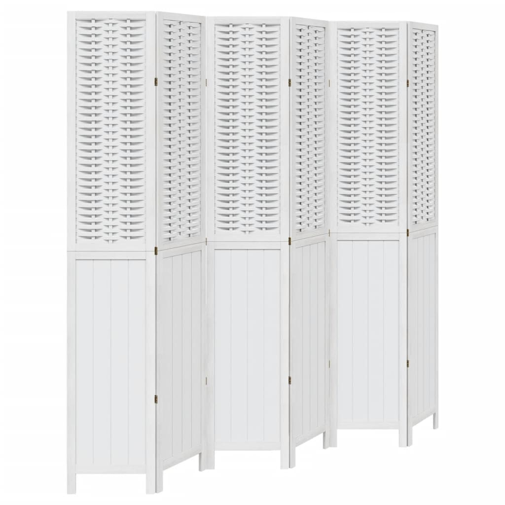 6 Piece Room Divider White Solid Paulownia Wood