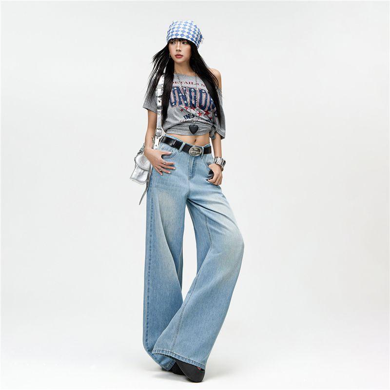 Spring Summer Lyocell Tencel Cotton Thin Drape Relaxed Pocket Floor Wide Leg Denim Pants For Ladies Casual Pants Oversize Denim Trousers