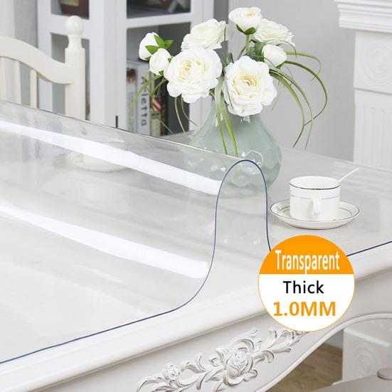 Transparent Table Protector Waterproof Tablecloth 0.8mm Thick Plastic Table Cover Protects from Scratches Spills for Dining Table Kitchen Dresser