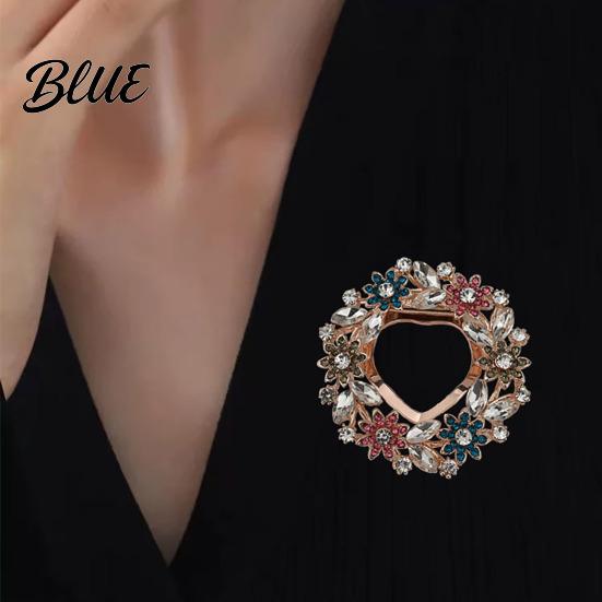 Wear-resistant Brooch Women Scarf Fastener Sparkling Rhinestones Leaves Flower Shape