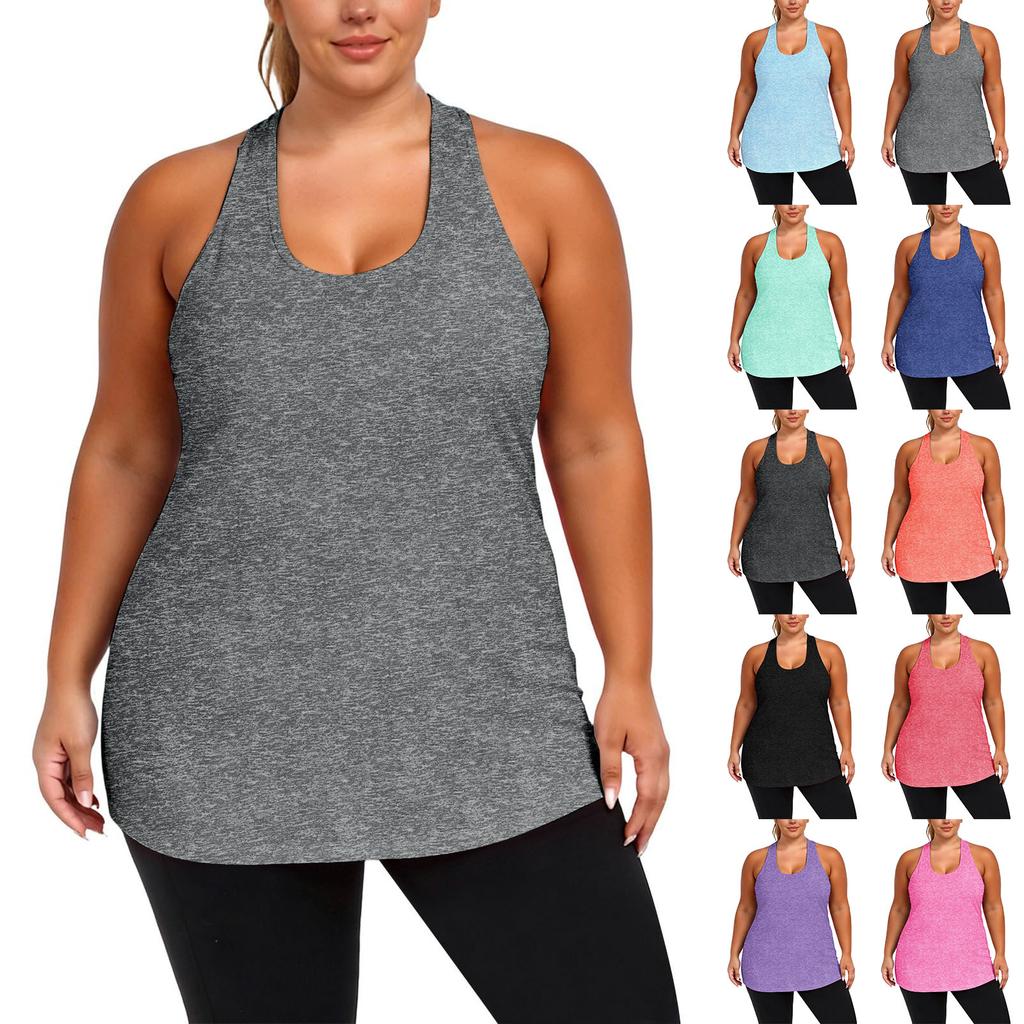 Plus Size Women's Fashion Casual Tank Top Irregular Cross Back Sleeveless Athletic Yoga Shirt Lightweight Stretchy Fabric Activewear