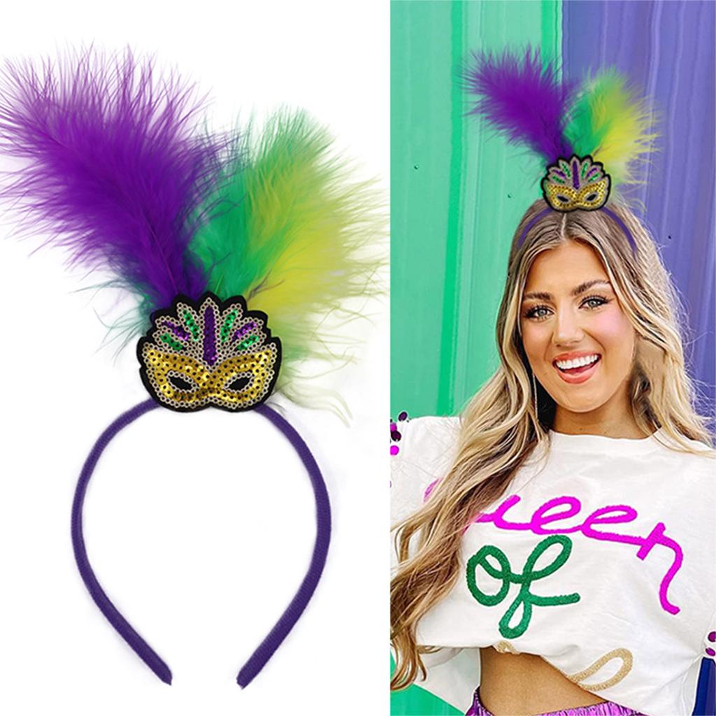 Mardi Gras Headband for Woman with Sequins Feather Delicate Headbands Anti Slip Headbands Sweet Girls Prom Supplies