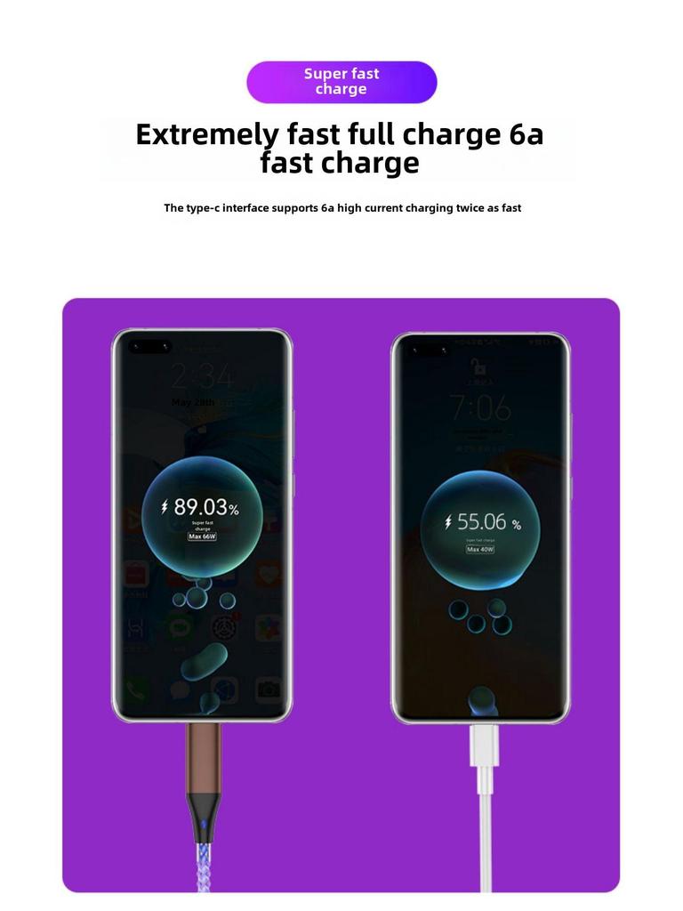 6A Super-Fast 100W Charging Cable: Compatible with Apple, Xiaomi, OPPO - One to Three Charging with Gift Options