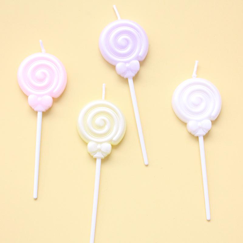 Single Bow Candle Beautiful Cake Decoration Plug-in Pink and White Cartoon Lollipop Birthday Candle