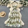 High-end dress female light luxury socialite heavy industry color hollow crochet lace suspender waist dress summer