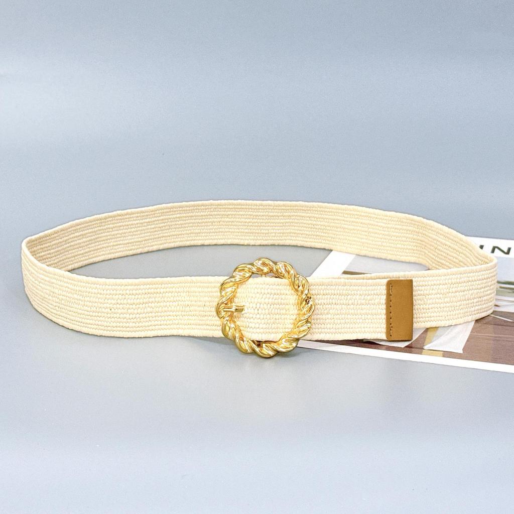 Chic Women's Woven Elastic Band Belt - Stylish PP Straw Waist Seal Accessory