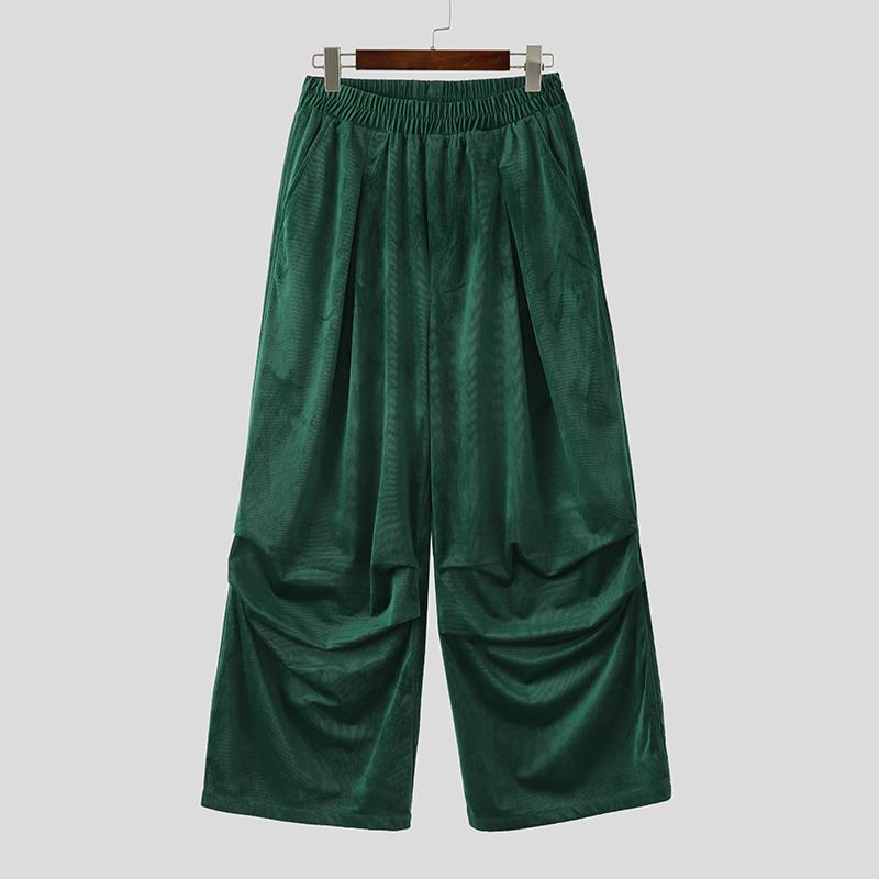 

INCERUN Мужские брюки с эластичной талией, однотонные, текстурированные, повседневные, широкие штанины S