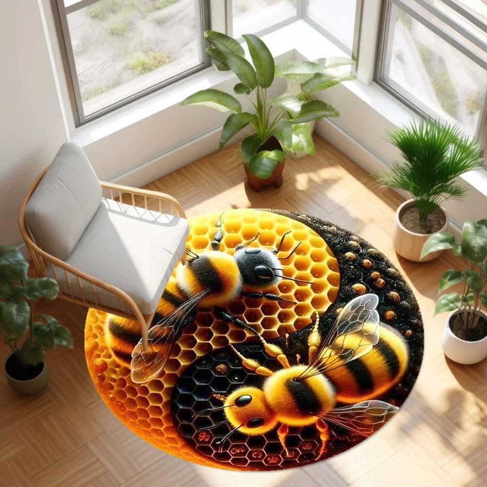 Bee Round Rug Suitable For Office Reception Decorative Carpet Office Chair Protection Carpet And Also Suitable For Gifts To Relatives And Friends