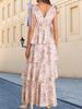Women's Tie Strap V Neck High Slit Ruffle Tiered Beach Dress