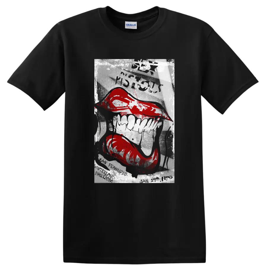 T-shirt Grafica Labbra Rosse Baffi Maglietta Divertente Regalo Unico per Lei
