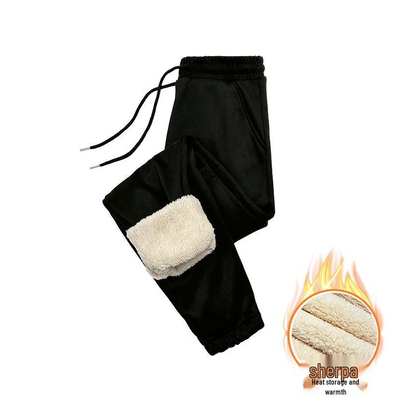 

420g Imitation Cotton Lambswool Velvet-Lined Sweatpants with Drawstring Pockets and Cuffed Ankles XL