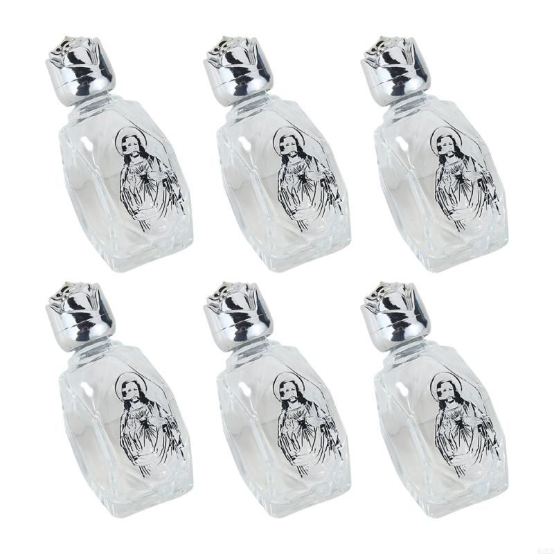 62KD Pack of 6 Embossed Glass Holy Water Container Bottles Baptisms Gift Church Use